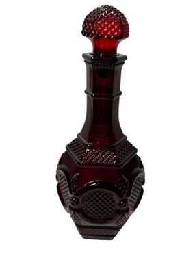 Vintage AVON CAPE COD Ruby Red Glass Decanter with Stopper